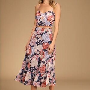 Lulus - Floating Through Flowers Multi Floral Two-Piece Midi Dress - M